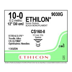 SUTURE ETHILON 10-0 X 30CM (12") CS160-8   NOIR  12/B
